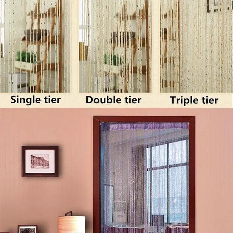Fashion 200cm*100cm String Sparkle Curtains Fly Screen Fringe Tassel Curtain Room Divider Door Window Decor