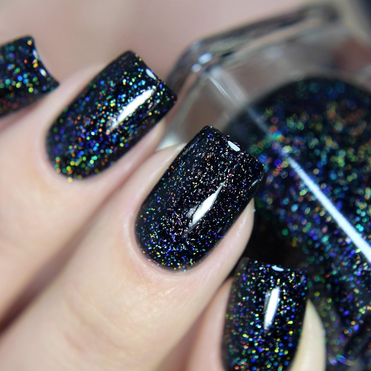 ILNP Cityscape - TRUE Black Holographic Jelly Nail Polish, High Gloss and Sparkle, Long Lasting, Chip Resistant Manicure, Non-Toxic, Vegan, Cruelty Free, 12Ml