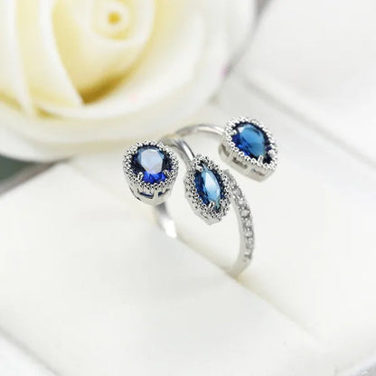 Fashion handpiece blue zirconium jewelry opening ring 925 sterling silver sapphire rings for women New Model Fashion Jewelry Zircon Elliptical Shape Rings Wedding Jewelry Engagement Diamond Rings