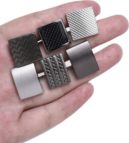 6 Pairs Cufflinks Classic Striped Disc Square Spherical Knot CZ Rectangle Cylindrical Cufflinks Set for Men