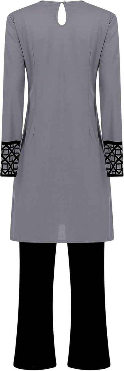 Womens Muslim Abaya 2-Piece Suits Long Sleeve Robe with Pants Outfit Islamic Prayer Clothes Sets