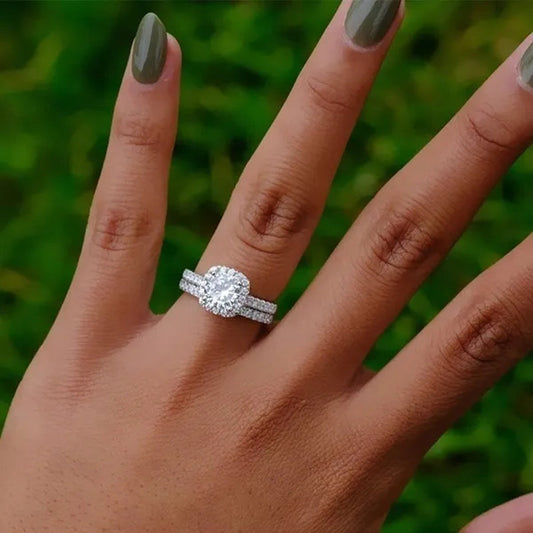 Exquisite Silver Plated Round Cut White Sapphire Diamond Promise Rings Courtship Jewelry Engagement Accessories