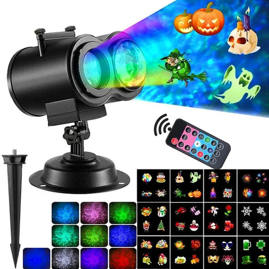 12 Patterns Christmas Snowflake Single/Twin Projection Lamp Outdoor Waterproof LED Halloween RGBW Lights Home Garden Indoor Decoration