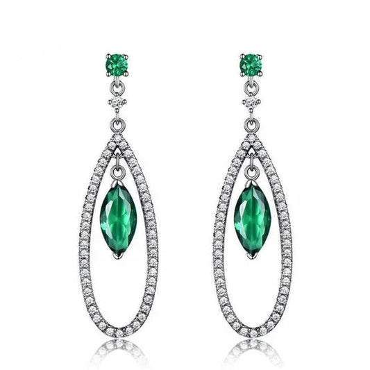Majesty Diamonds MDS210241 Marquise Green Nano Emerald Halo Dangle & Drop Earrings in 0.925 White Sterling Silver