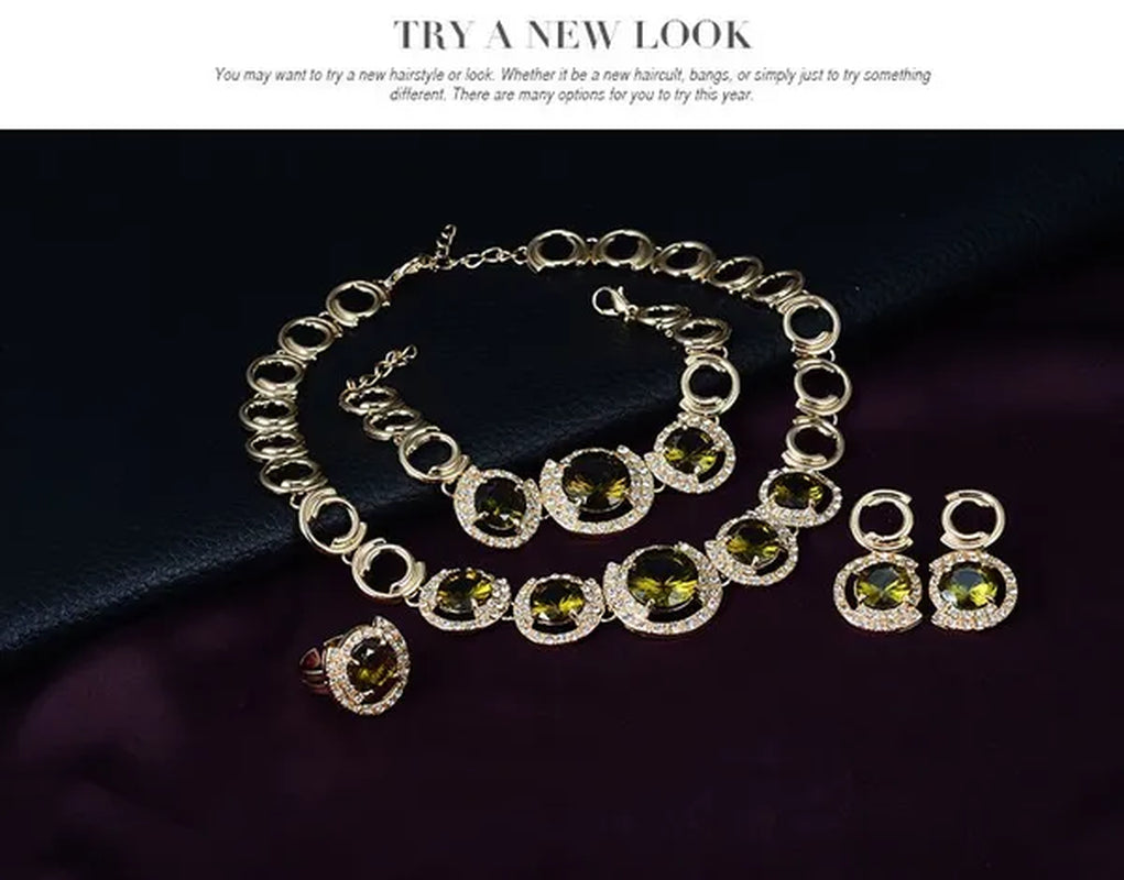 Hot Sale 18k Gold Plated Crystal Ruby Emerald Zircon Chunky Necklace Jewelry Set