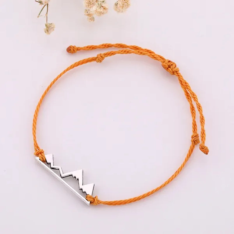 10pc/lot Silver Metal Mountain Charm 8 Color Cord Handmade Knot Women Simple Fashion Bracelet