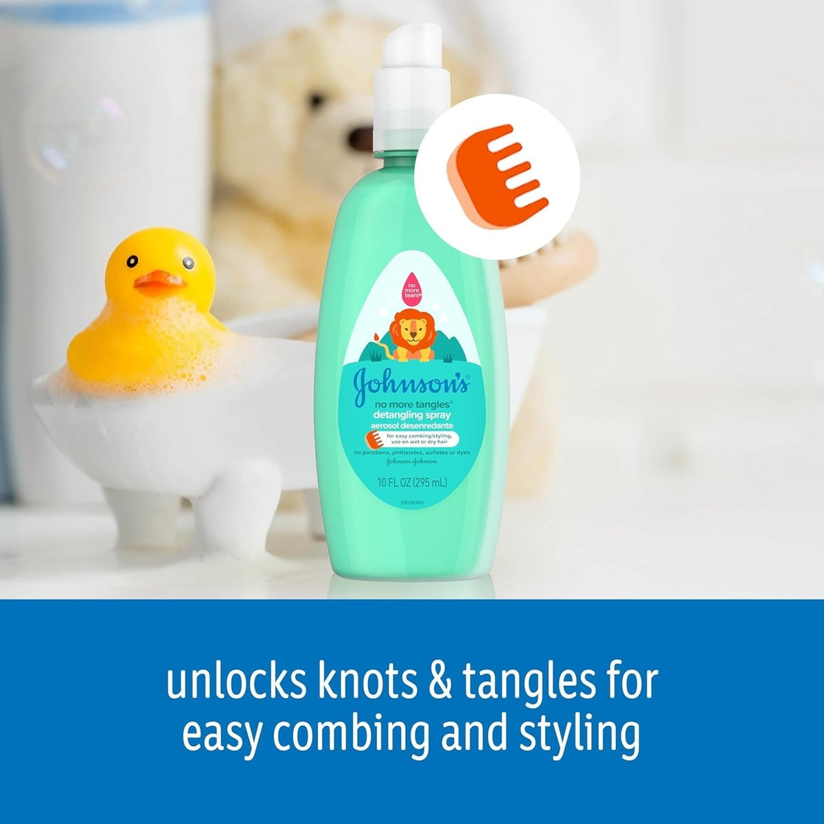 Johnson'S No More Tangles Toddler & Kids Detangling Spray to Unlock Knots in Hair, Hypoallergenic & Paraben-Free, No More Tears Tear-Free Formula for Wet or Dry Hair, 10 Fl. Oz