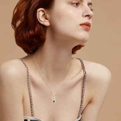 Guardian Angel Necklace for Women 925 Sterling Silver Infinity Love Heart Necklace Created Sapphire Gemstone Jewelry for Her