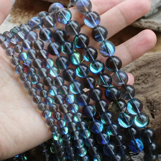 6-12mm Round Gray Rainbow Labradorite Beads Synthetical Moonstone Beads For Jewelry Making Beads 15'' Needlework DIY Beads