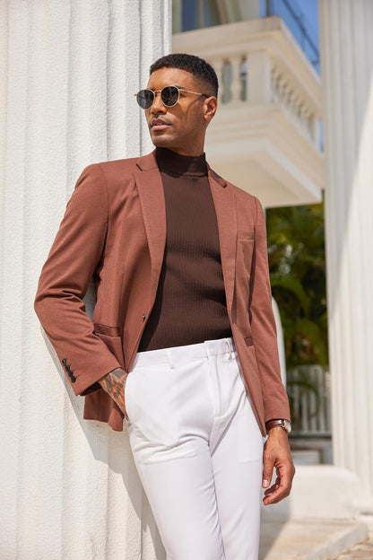 Men's Mock Turtleneck Sweater Short Sleeve Casual Basic Pullover Sweater Ribbed Knit Pullover Solid Tee