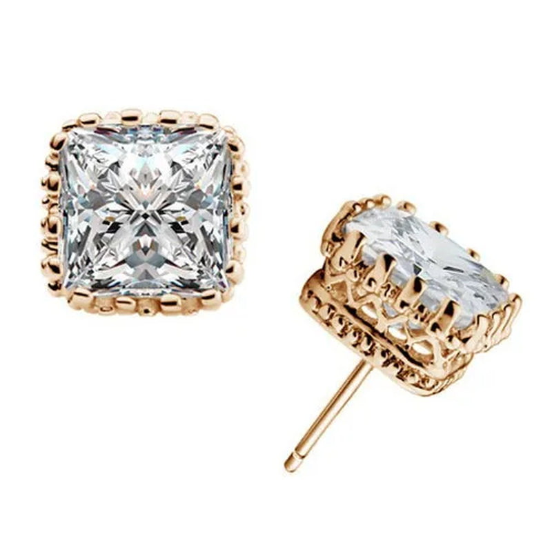 Wholesale jewelry lovers senior men and women crown carved White Sapphire & Pink Sapphire earrings gift 6MM