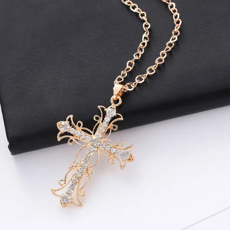 Cross Necklace Crystal Diamond Gold Christ Sweater Chain Neckalces for Women Ffashion Jewelry Accessories