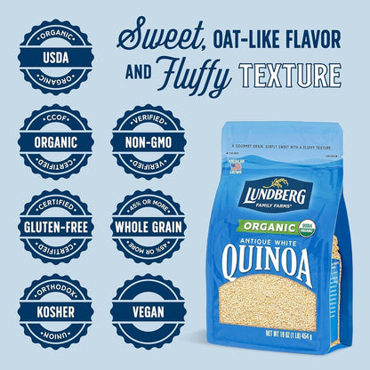 Family Farms - Organic Quinoa Antique White, 9 Essential Amino Acids, Excellent Source of Protein & Fiber, Non-Gmo, Gluten-Free, USDA Certified Organic, Vegan, Kosher (16 Oz)