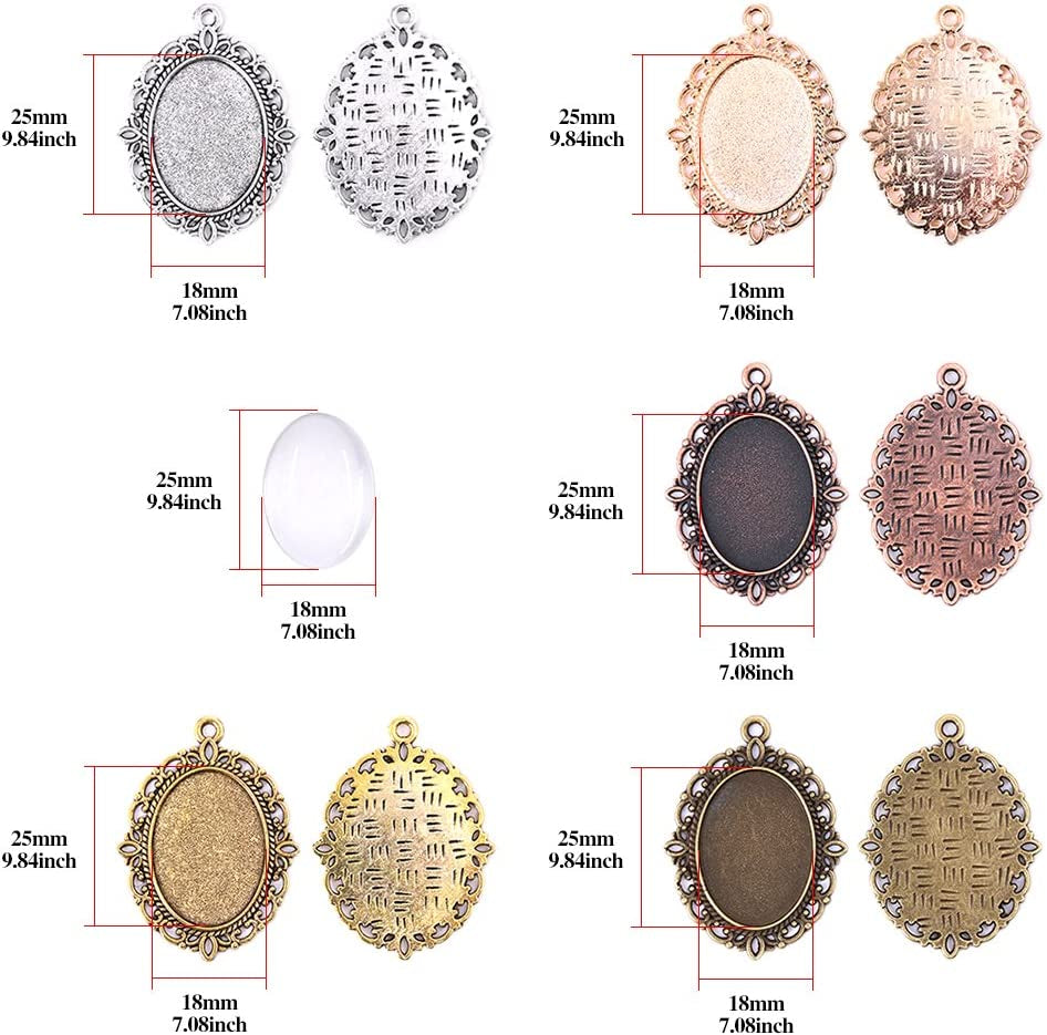 70Pcs Oval Pendant Set, 35Pcs 5 Colors Pendant Trays and 35 Pieces Bright Glass Cabochon Dome Tiles for Bracelet Necklace Crafting DIY Jewelry Gift Making