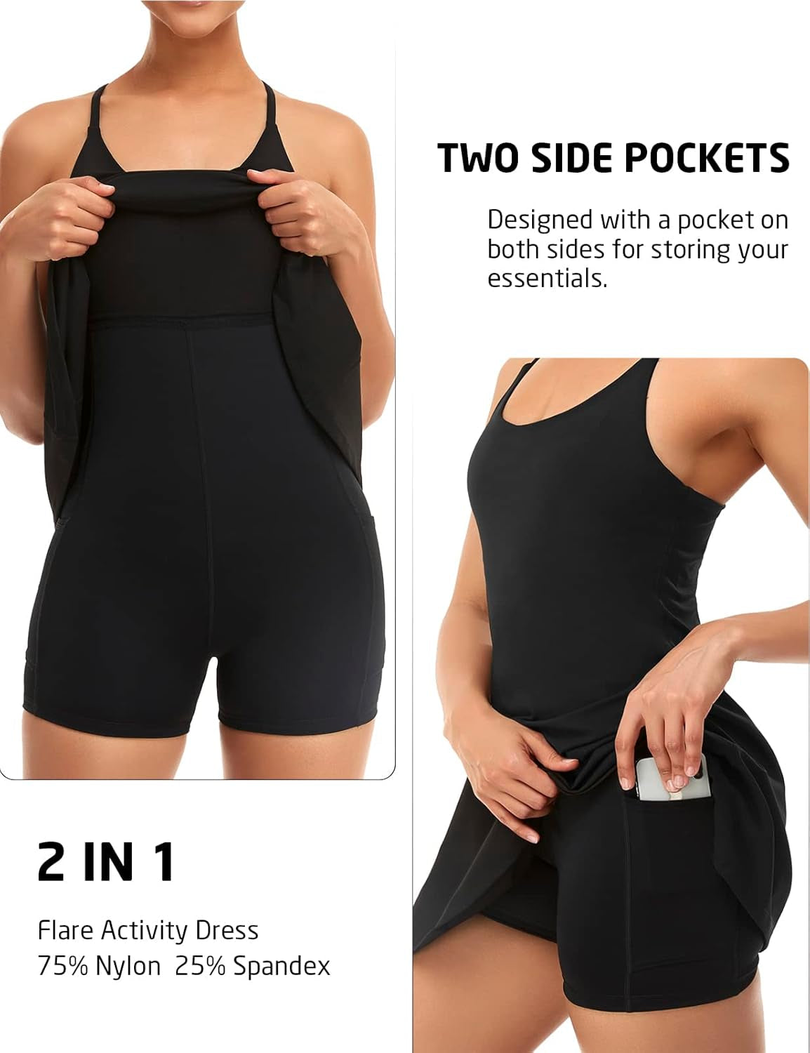 Womens Tennis Dress, Workout Dress with Built-In Bra & Shorts Pockets Exercise Dress for Golf Athletic Dresses for Women