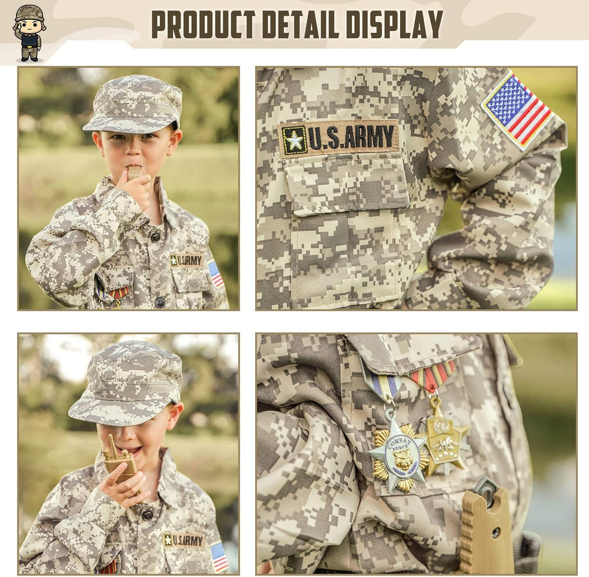 Kids Army Soldier Dress up Costume Role Play Set, Deluxe Christmas Gift for Kids Boys Aged 3-12