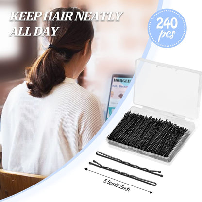 240 Pcs Bobby Pins Black,  2.2 Inches Bobby Hair Pins for All Hair with Box