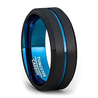 Fashion 8mm Black Tungsten Carbide Ring Gold Groove Matte Brushed Surface Beveled Edge Mens Wedding Band Comfort Fit