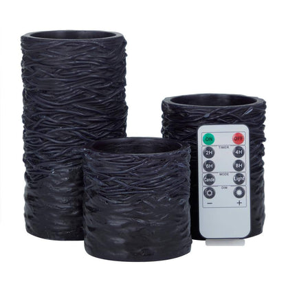 Black Flameless Candle with Remote Control (Set of 3)