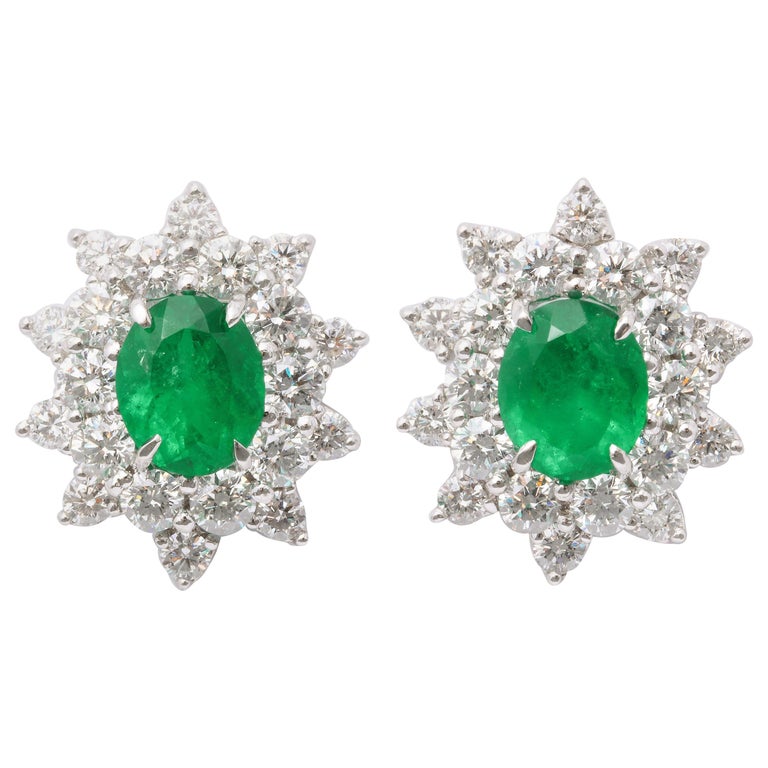 Certified Colombian Emerald and Diamond 18k White Gold Earrings