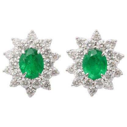 Certified Colombian Emerald and Diamond 18k White Gold Earrings