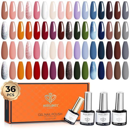 40 PCS Gel Nail Polish Set, 36 Colors Gel Polish All Seasons Collection with Base & Top Coat DIY Salon Home Easter Gifts for Women Girl