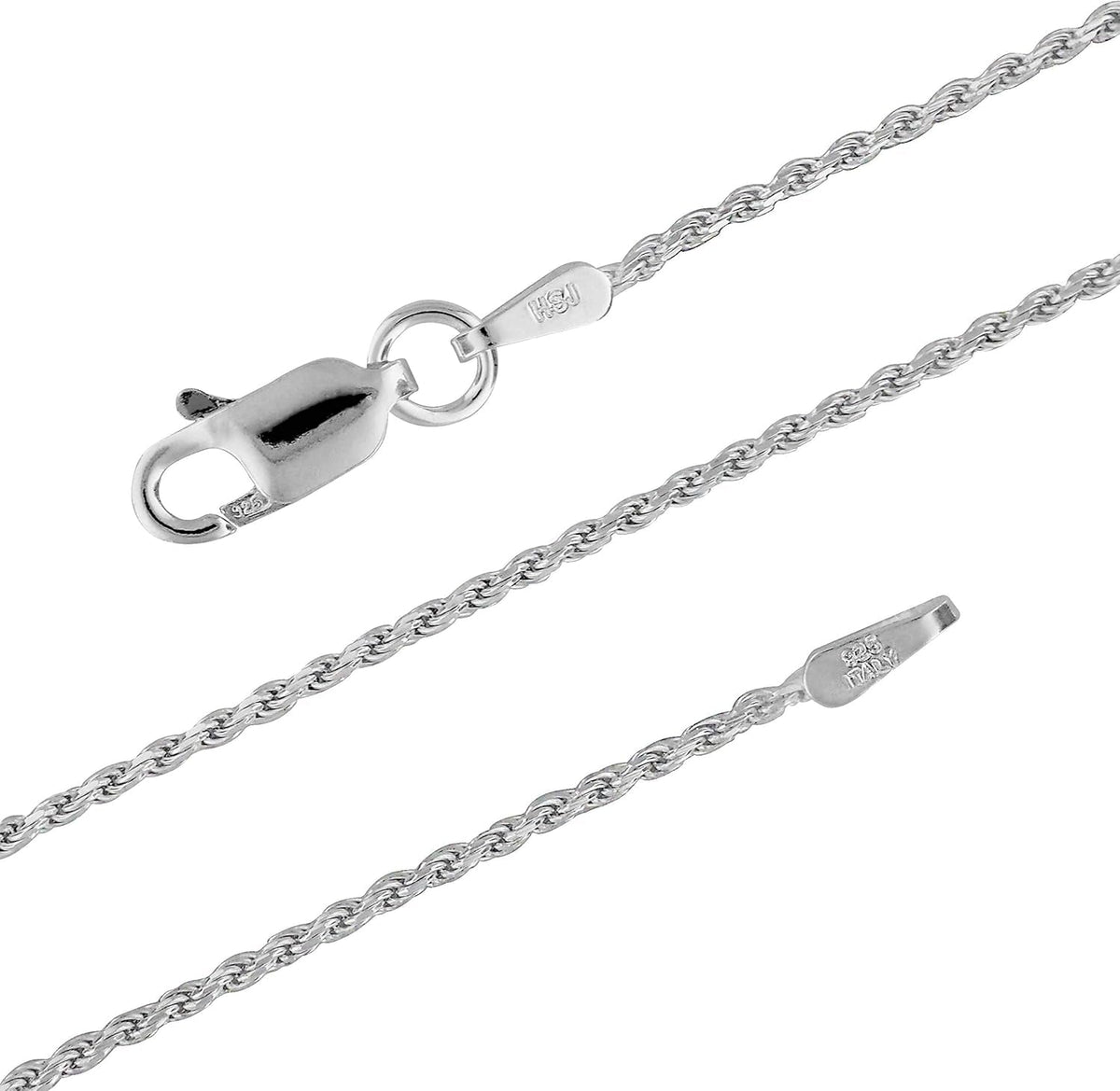 Sterling Silver Necklace – 1.1Mm Diamond-Cut Rope Chain Necklace – Premium Italian Made Silver Jewelry – Elegant Silver Necklace for Women