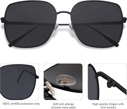 Trendy Oversized Square Metal Frame Sunglasses for Women Men Retro Big Flat Lens UV Protection Sunglasses SJ1146