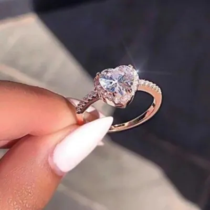 Elegant Natural Gemstone Heart Shaped Ring Fashion Women Platinum Diamond 925 Silver 18k Rose Gold Ring Engagement Wedding Anniversary Gift Jewelry