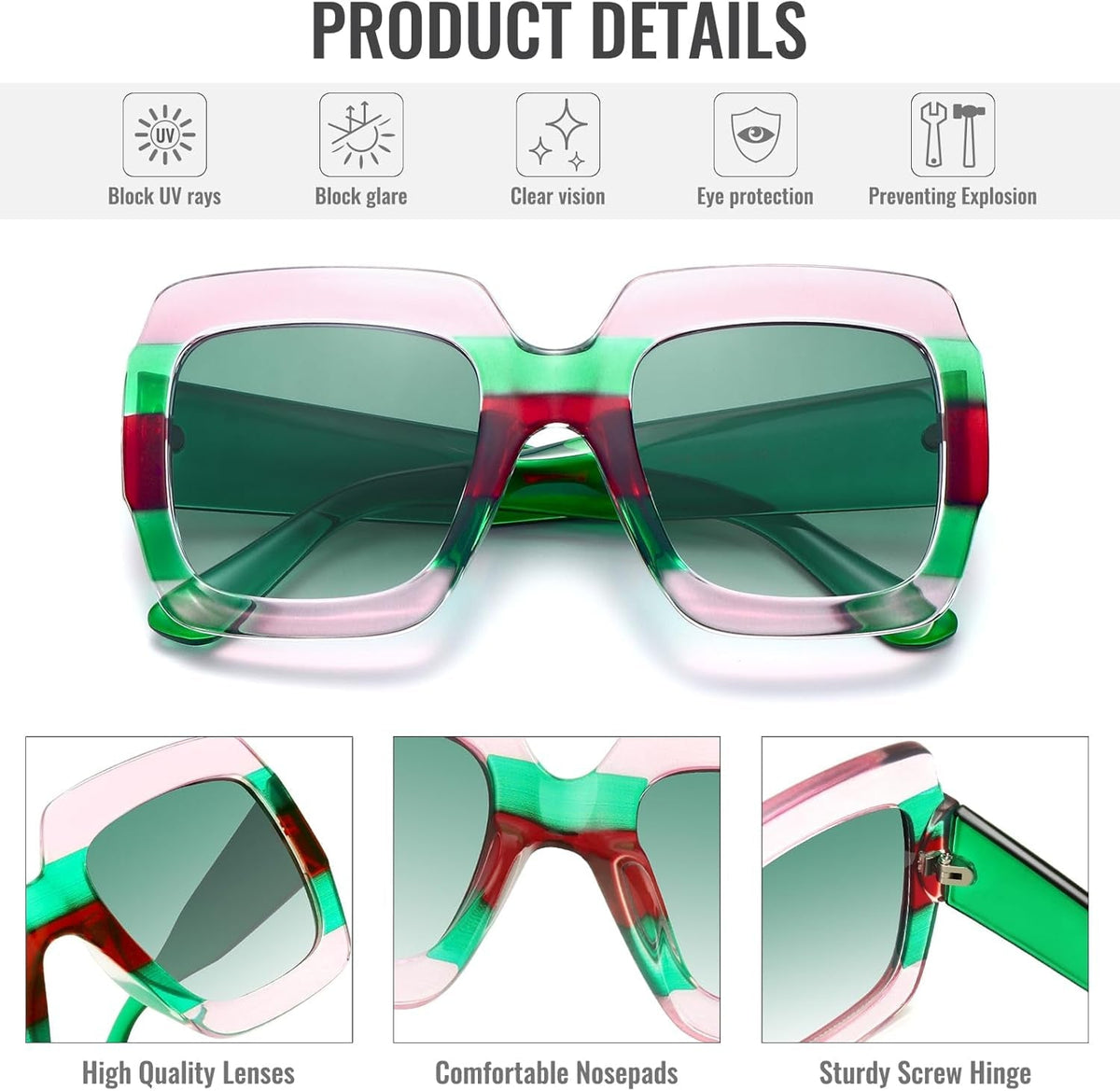 Oversized Square Sunglasses Womens Retro Shades Luxury Big Sun Glasses UV400 Protection S0178