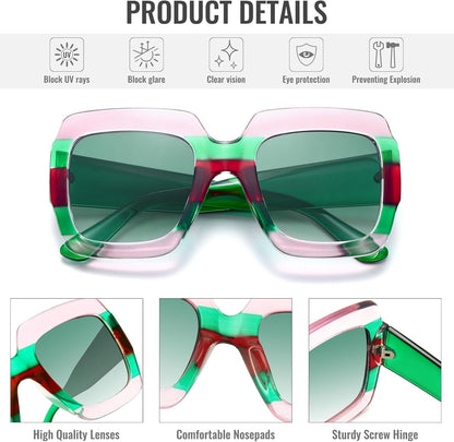 Oversized Square Sunglasses Womens Retro Shades Luxury Big Sun Glasses UV400 Protection S0178