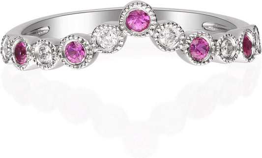 14K White Gold Mozambique Genuine Hot Pink Ruby Ring with Diamonds for Women | Ethically, Authentically & Organically Sourced (Round-Cut) Shaped Ruby Hand-Crafted Jewelry for Her | Ruby Ring for Women