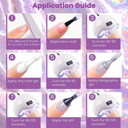 Holographic Gel Nail Polish Set 3PCS Rose Gold Pink Purple Gorgeous Glossy Soak off Nail Gel with Glitter Mermaid Unicorn Effect Lamp Curing Required for Nail Art Design Manicure Salon DIY at Home
