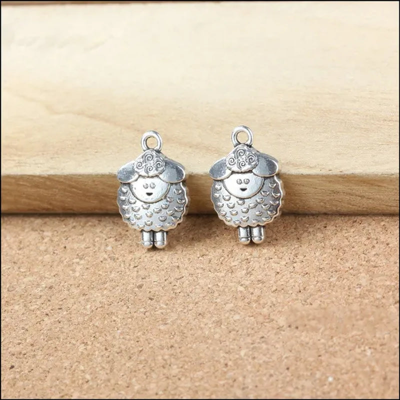 Wholesale Ancient Silver Cute Little Sheep Pendant Alloy DIY Fashion Charm Bracelet Necklace Jewelry Accessories 20 Pcs
