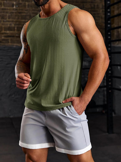 Men'S Ribbed Tank Tops 2 Pack Knit Sleeveless Workout T Shirt Muscle Gym Fitness Tee