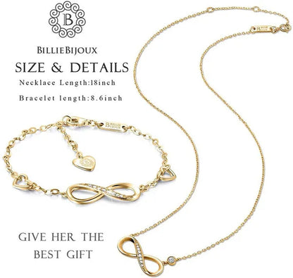 925 Sterling Silver Necklace Bracelet One Sets Forever Love” Infinity Heart Love Jewelry Sets White Gold Plated Diamond Women Necklace Gift for Mother's Day