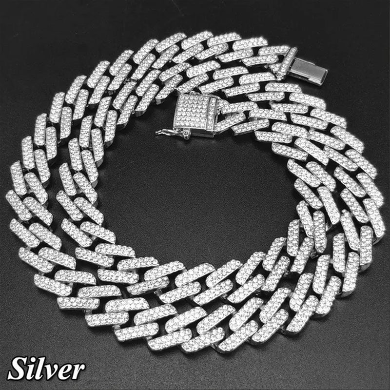 Fashion Men Necklace Diamond Necklace Bracelet Miami Cuban Link Chain Necklace Punk Jewelry Size: 8-30 Inch
