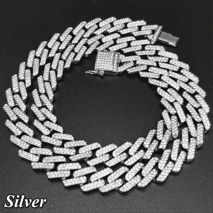 Fashion Men Necklace Diamond Necklace Bracelet Miami Cuban Link Chain Necklace Punk Jewelry Size: 8-30 Inch