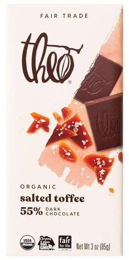 Salted Toffee Organic Dark Chocolate Bar, 55% Cacao, 1 Bar | Fair Trade