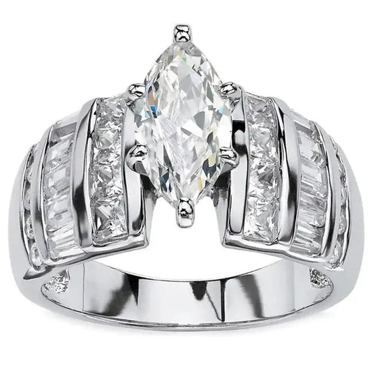 Trendy Claw Setting Marquise Cut Cubic Zircon Ring for Women Engagement Party Jewelry Anniversary Gift