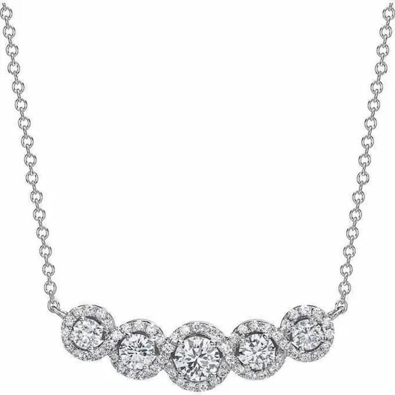 Glamorous Genuine 5 Stone 1ct Cz Diamond Pendant Necklace Clavicle Chain Necklace for Women Engagement Wedding Bride Party Jewelry