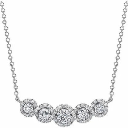 Glamorous Genuine 5 Stone 1ct Cz Diamond Pendant Necklace Clavicle Chain Necklace for Women Engagement Wedding Bride Party Jewelry