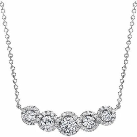 Glamorous Genuine 5 Stone 1ct Cz Diamond Pendant Necklace Clavicle Chain Necklace for Women Engagement Wedding Bride Party Jewelry
