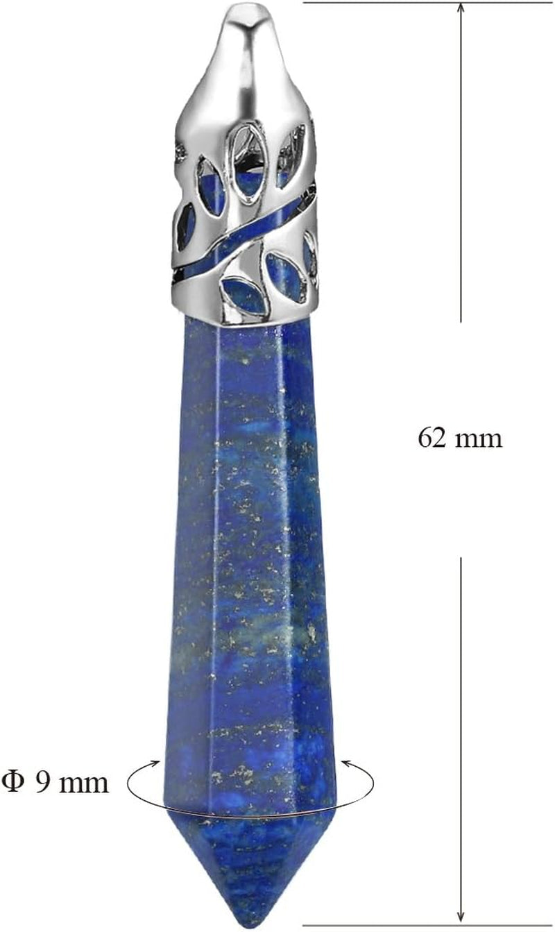Healing Crystal Necklace for Women Men Synthetic Lapis Lazuli Crystal Pendant Energy Healing Gemstones Jewelry Pendulum Crystal Divination (Hexagonal, 18 Inches Stainless Steel Chain)