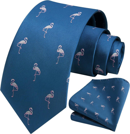 Ties for Men Classic Animal Tie and Pocket Square Set Jacquard Woven Silk Neckties Handkerchief Wedding Party
