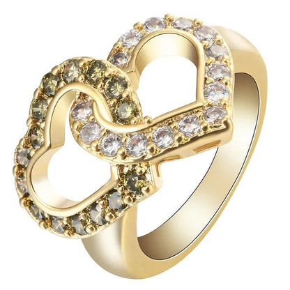 Fashion Jewelry Yellow colour Heart White Topaz Peridot Wedding Set Rings Bridal Sz 6-9
