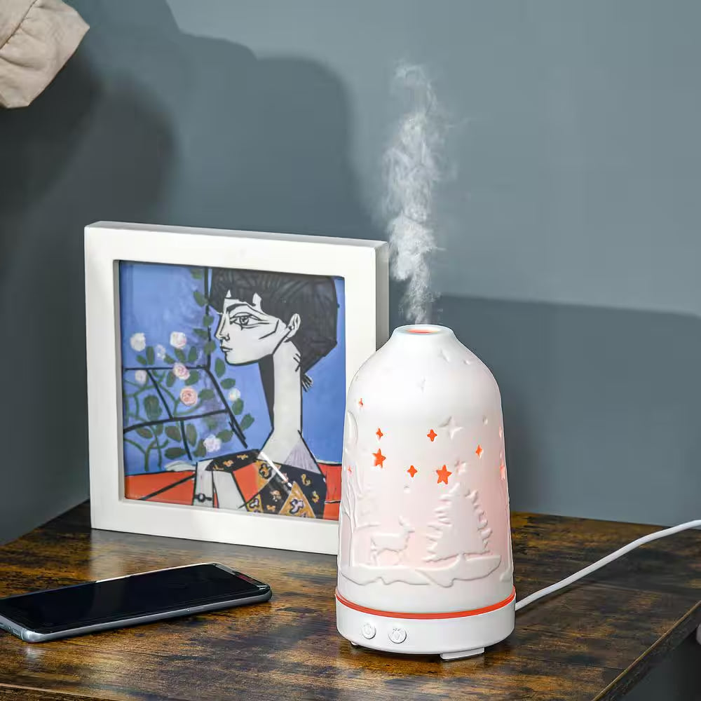 100 Ml Ultrasonic Aromatherapy Diffuser 7-Colors LED Lights Timer Essential Oils Humidifier with Ceramic Cover