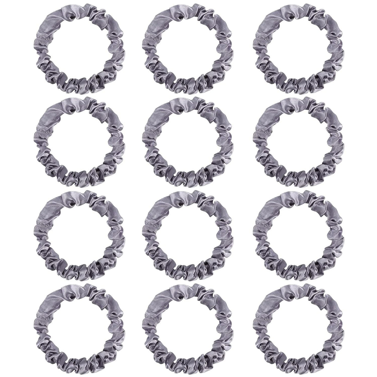 12Pcs Satin Scrunchies, Silver Gray Satin Hair Ties Elastic Hair Bands Ponytail Holder Hair Accessories for Women Girls