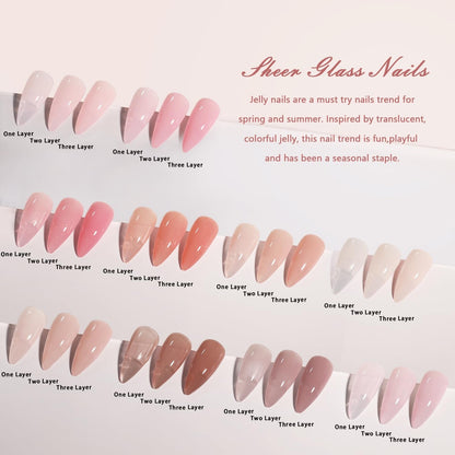 Jelly Pink Gel Nail Polish Set of 10 Colors Nude Gel Polish Kit UV LED Soak Off Nail Polish Gel Home DIY Manicure Nail Art Salon Varnish