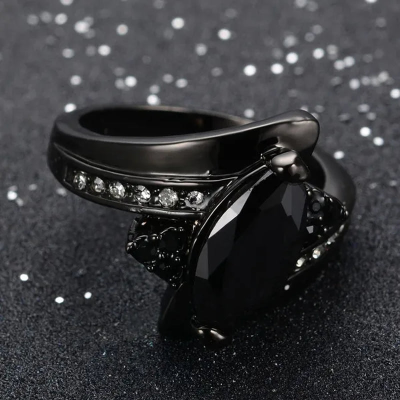Women's Rings Size 6-10 Black Sapphire CZ 14K Black Golden Plated Wedding Ring (Choice Color and Size )